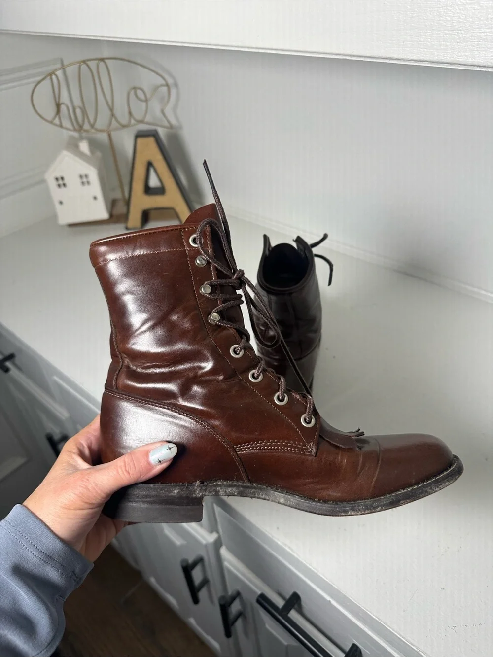 Vintage Justin Lace Up Kiltie Boots Women's 6B Made in USA Brown Leather Roper - Picture 6 of 8